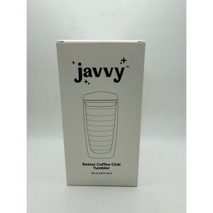 Javvy Better‎ Coffee Club Tumbler 16oz Double Wall Insulated Clear Black Lid NEW